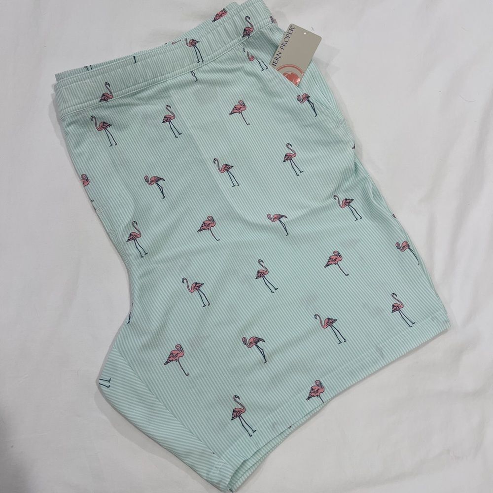 Southern Proper Big & Tall Flamingo Swim Trunks 52W NWT Seersucker Preppy